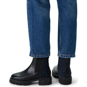 Manfield - Dames - Zwarte leren chelsea boots met stoffen achterkant - Maat 40