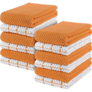 12 Keuken Handdoeken Set - 38 x 64 cm - 100% Ring Gesponnen Katoenen Superzacht en Absorberend Schotelantennes, Theedoeken en Barkrukken Handdoeken (Oranje en Wit)