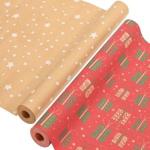 Kerstcadeaupapier rollen, 43 cm x 15 m, recyclebaar kraftpapier voor feestdecoraties