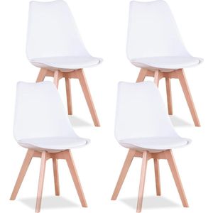 Roxana® Eetkamerstoelen 4 Stuks - Stoelen - Wit - Set Van 4 - 82x40x40 Cm - Modern - Met Zitkussen