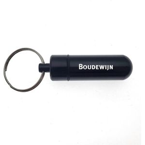 Sleutelhanger - Pillenkoker - Met Naam - Boudewijn - Medicatie - Identiteitskoker - Zwart