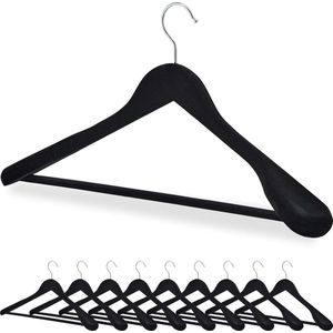 Kledinghangers set van 10 met brede schouders en broeklat - Draaibare haken - Zwart kledinghangers