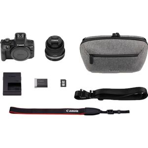 Canon R100 - Systeemcamera travel kit - + RF-S 18-45mm f/4.5-6.3 IS STM-lens, schoudertas, geheugenkaart & batterijpakket