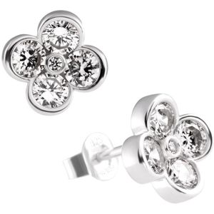 Diamonfire oorknoppen - zilver gerodineerd - bloem - bridal - zirkonia - 9.4 mm