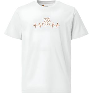 Bitcoin T-shirt Bitcoin Heart Beat - Unisex - 100% Biologisch Katoen - Kleur Wit- Maat XL | Bitcoin cadeau| Crypto cadeau| Bitcoin T-shirt| Crypto T-shirt| Crypto Shirt| Bitcoin Shirt| Bitcoin Merch| Crypto Merch| Bitcoin Kleding