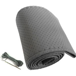 Auto Stuurhoes Hand Naaien Geperforeerd Microfiber Lederen Stuurhoes voor 38cm Diameter (Grijs)