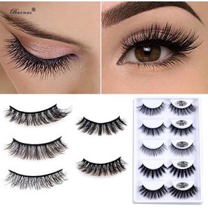 Wimperset 5 paar - Lange Zwarte Nepwimpers 5 paar - 3D lashes - Naturel and party look - Herbruikbaar