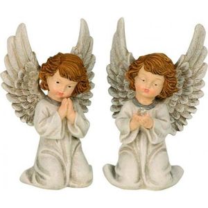 Kersthuisjebestellen - Set van 2 knielende engelen - Kerstengel - Kerstbeeldjes - H=21cm