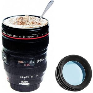 Camerabeker, lensbeker, koffiemok, reisbeker, cadeau voor fotografen, cadeau voor vrienden en familie, model 24-105 mm koffie water thee roestvrij staal mok mok zwart