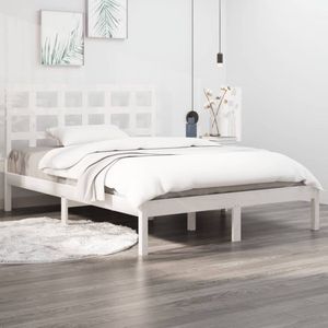 The Living Store Bedframe Grenenhout Wit 140x200cm - Massief - Multiplex Lattenbodem - Montage vereist