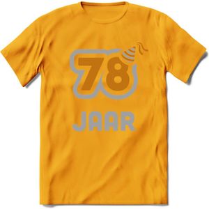 78 Jaar Feest T-Shirt | Goud - Zilver | Grappig Verjaardag Cadeau Shirt | Dames - Heren - Unisex | Tshirt Kleding Kado | - Geel - XXL