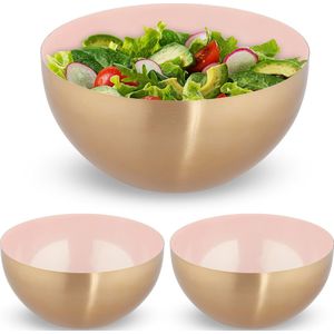 Relaxdays 3x saladeschaal - 3,5 l - roze-goud - mengkom - Ø 25cm - rvs - bakken - serveren