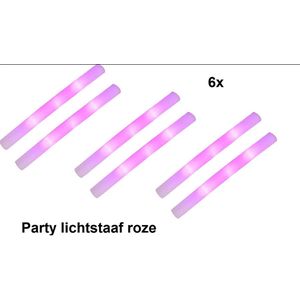 6x Party lichtstaven met roze LED licht 48 cm - Licht disco festival thema feest