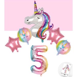 * Snoes * Unicorn * Eenhoorn Rainbow XL * Vijfde verjaardag * Hoera 5 Jaar * Birthday * Ballon Cijfer 5