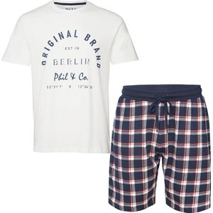 Phil & Co Heren Shortama Korte Pyjama Katoen Off White - Maat XL