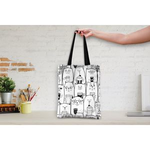 Schoudertas - Strandtas - Shopper Puber - Kat - Drinken - Patronen - 40x50 cm - Katoenen tas