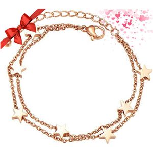 Shoplace Sterren armband dames - Cadeauverpakking - 20cm - Rosegoud kleurig