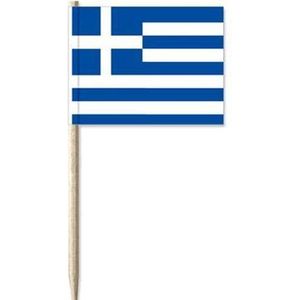 100x Cocktailprikkers vlaggetjes Griekenland - Griekse feestartikelen thema versering