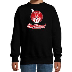 Rendier Kerstbal sweater / Kerst trui Merry Christmas zwart voor kinderen - Kerstkleding / Christmas outfit 170/176