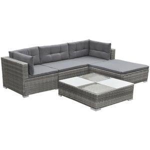 vidaXL Loungeset 5-delig - Grijs - Inclusief kussens Tuinmeubelset - Rattan Meubels - Buitendecoratie - Tuinset - Lounge Set