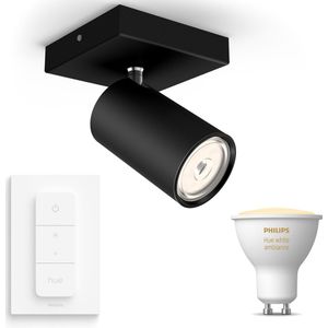 Philips myLiving Kosipo Opbouwspot Zwart - Incl. Philips Hue White Ambiance GU10 en Dimmer Switch - Spotjes Opbouw - 1 Spot - Werkt met Alexa en Google Home