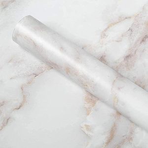 Meubelfolie, zelfklevend, marmerfolie, plakfolie, meubelfolie, vinyl, decoratieve folie, deur, vensterbank, keuken, keukenkast, kast, make-uptafel, pvc, graniet mat wit goud, 90 x 200 cm
