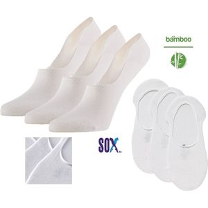 SOX Bamboe No-show Sneakersokken of Kousenvoetjes Wit 3 PACK Multipack Unisex Maat 39/42 zonder teennaad met silicone op de hiel