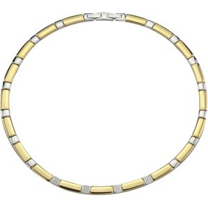 Traveller Ketting - Collier Dames - Goudkleurig & Zilverkleurig - Edelstaal - Zirkonia - Bicolor - Lengte Verstelbaar 45-46,5 cm - Verguld - 180710