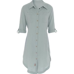 Knit Factory Kim Dames Blousejurk - Lange blouse dames - Blouse jurk lichtgroen - Zomerjurk - Overhemd jurk - XL - Vintage Green - 100% Biologisch katoen - Knielengte