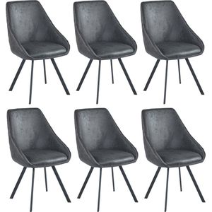 Colenis® - Twisty Eetkamerstoel - Set Van 6 - Antraciet - Microfiber - Zwarte Poten