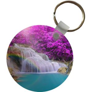 Sleutelhanger - Waterval - Bomen - Regenboog - Paars - Plastic - Rond - Uitdeelcadeautjes