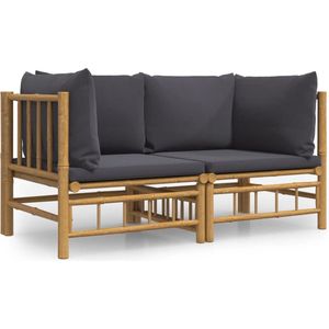 vidaXL Tuinhoekbanken - Bamboe - Met kussens - Donkergrijs Bamboetuinbank - Hoeksofa - Buitenspaarplaats - Lounge Set - Terrasdecoratie