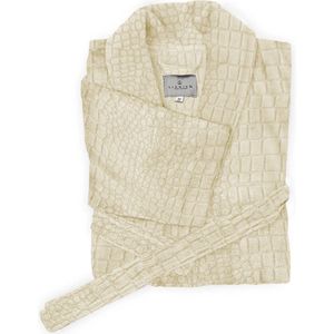 Linnick Flanel Fleece Badjas Croco - ivory  - XL - Badjas Dames - Badjas Heren