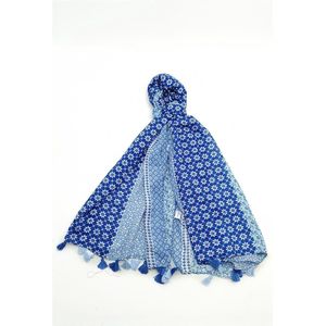 Lange dames sjaal Belle blauw wit donkerblauw lichtblauw
