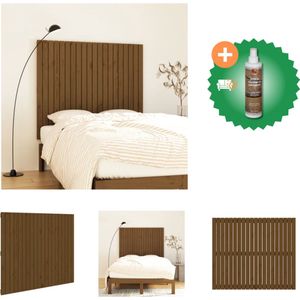 vidaXL Wandhoofdbord 127-5x3x110 cm massief grenenhout honingbruin - Bedonderdeel - Inclusief Houtreiniger en verfrisser