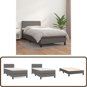 vidaXL Boxspring - Kunstleer - Grijs - 90x190 cm Boxspringbed - Boxsprings - Slaapkamerinrichting - Tweepersoonsbed - Kunstleder Bed