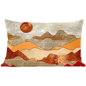 Sierkussens - Kussentjes Woonkamer - 50x30 cm - Vintage - Krant - Brons - Abstract - Landschap - Kleuren