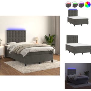vidaXL Boxspring - Bed - 203 x 120 cm - Fluwelen stof met verstelbaar hoofdbord - LED-verlichting - pocketvering matras en huidvriendelijk topmatras - Bed