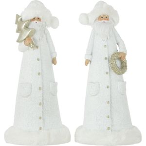 J-Line Kerstfiguren - poly - wit/goud - 2 stuks