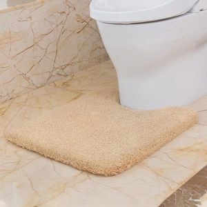 WC-mat met uitsparing, antislip, verdikt toilettapijt, zacht, standaard, wollig, microvezel, toilet, badtapijt, 50 x 60 cm (beige)