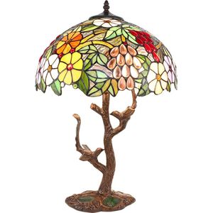 LumiLamp Tiffany Tafellamp Ø 41x57 cm Groen Roze Glas Kunststof Bloemen Tiffany Bureaulamp