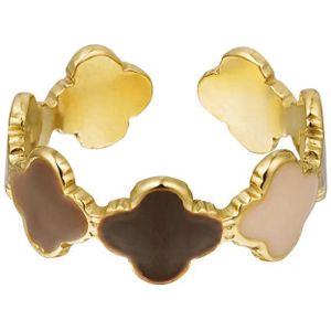 Ring clover colorful - Yehwang - Ring - One size - Goud/Beige/Bruin