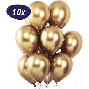 Luxe Chrome Ballonnen – Gouden Ballon - Metallic Gold Chroom �– Verjaardag Versiering – Latex Helium Ballonnenset – Geschikt voor Ballonnenboog en Pilaar – Goud Feestje – 10 stuks