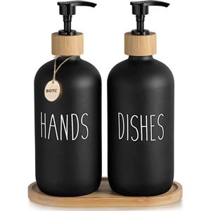 BOTC Zeeppompjes Set - zeeppompje - 1 set van 2 stuks - 500 ml - Zeepdispensers - Glas - Zwart