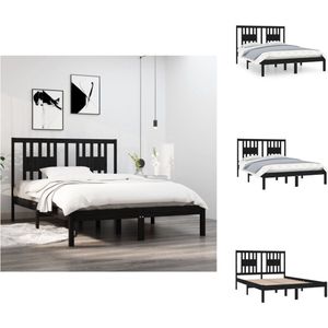 vidaXL Houten Bedframe - Zwart - 195.5 x 126 x 100 cm - Massief Grenenhout - 120 x 190 cm Geschikte Matras - Lattenbodem Inbegrepen - Montage Vereist - Bed