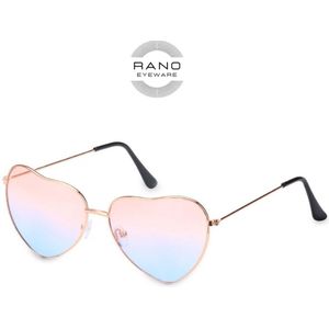 RANO - Hartjes zonnebril - Metalen Frame - Roze-Blauw - festival / hippie / techno / Rave / hart / bril hartvorm / hartenbril / hartjes / carnaval / accessoires / feest bril / gekke bril / verkleed bril / valentijn