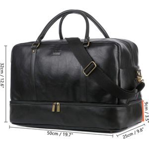 Kunstleer Travel Holdall Carry On Weekender Bag Overnachting Reizen Duffel Tote Tassen voor Mannen en Vrouwen met Schoen Compartiment HB-38, Zwart, L