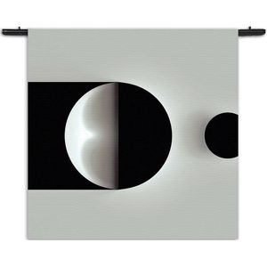 Mezo Wandkleed Scandinavisch Wit met Zwart Element 01 Rechthoek Vierkant XL (150 X 150 CM) - Wandkleden - Met roedes