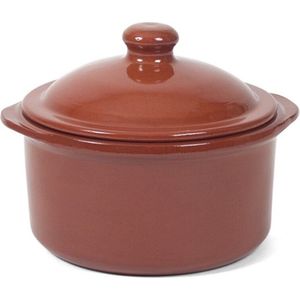 4x Stenen ovenschalen met deksel bruin/ terracotta 18 cm - Terracotta ovenschalen/stoofpotjes