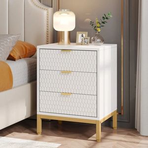 Eleganza Maison® Modern Hexagon Nightstand – Luxe Nachtkast met 3 Laden - Nachtkastje - Eigentijdse Zijtafel met Opbergruimte voor Slaapkamer - 65 cm hoog - Wit